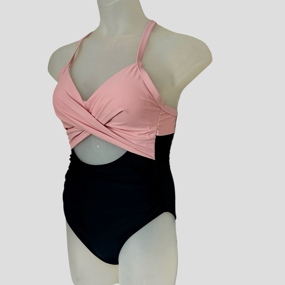 Eomenie One Piece women’s Tummy Control Cutout pink black M Swimsuit NWT - Picture 2 of 13